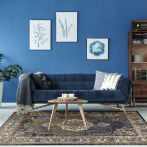 Blue couch on Laminate flooring | Hadinger Flooring